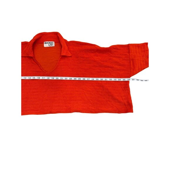 Bucket List Crop Top Boxy 3/4 Sleeve Collared Oversized Orange Women Size L - Picture 5 of 7
